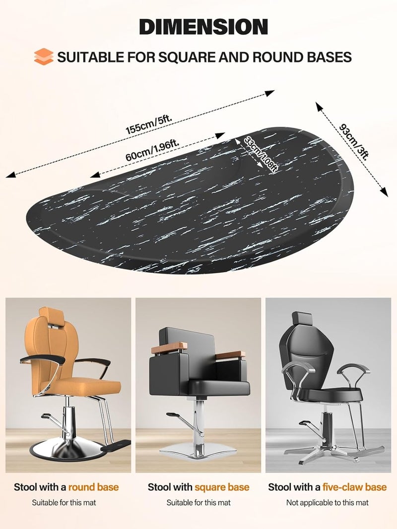 Lanstics 3ft x 5ft Salon Floor Mat, Anti Fatigue Barber Shop Chair Mat for Circle Chair Base Hair Stylist Beauty Floor Mats Thick Half Round Office Comfort Floor Mat for Salon & Barber (Marble) - Image 2